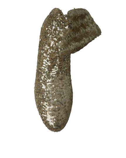 Dolce & Gabbana Gold Sequined Short Boots Stretch Shoes