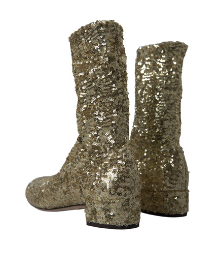 Dolce & Gabbana Gold Sequined Short Boots Stretch Shoes