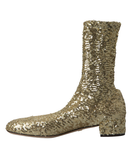 Dolce & Gabbana Gold Sequined Short Boots Stretch Shoes