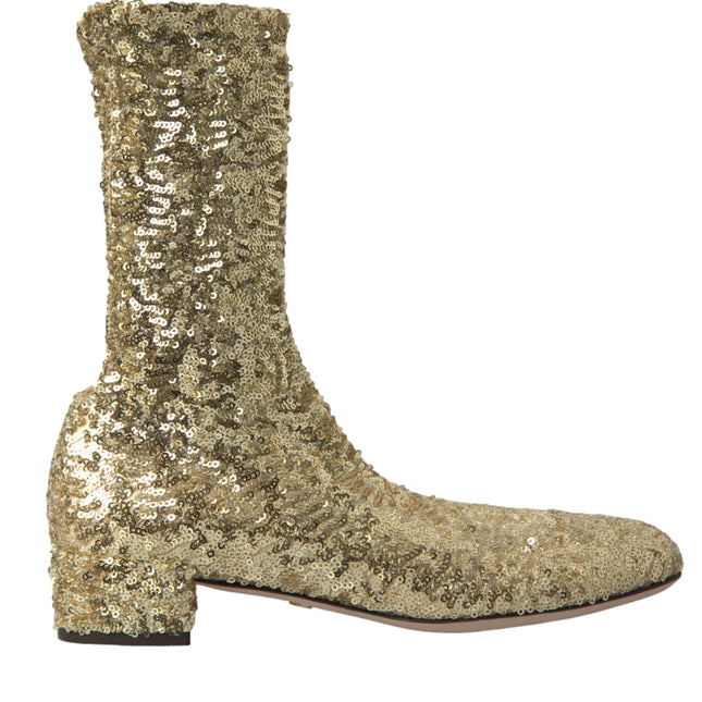 Dolce & Gabbana Gold Sequined Short Boots Stretch Shoes