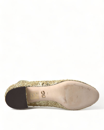 Dolce & Gabbana Gold Sequined Short Boots Stretch Shoes