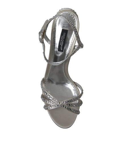 Dolce & Gabbana Silver Crystal Ankle Strap Sandals Shoes