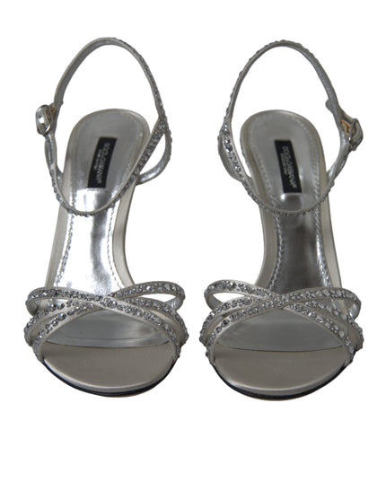 Dolce & Gabbana Silver Crystal Ankle Strap Sandals Shoes