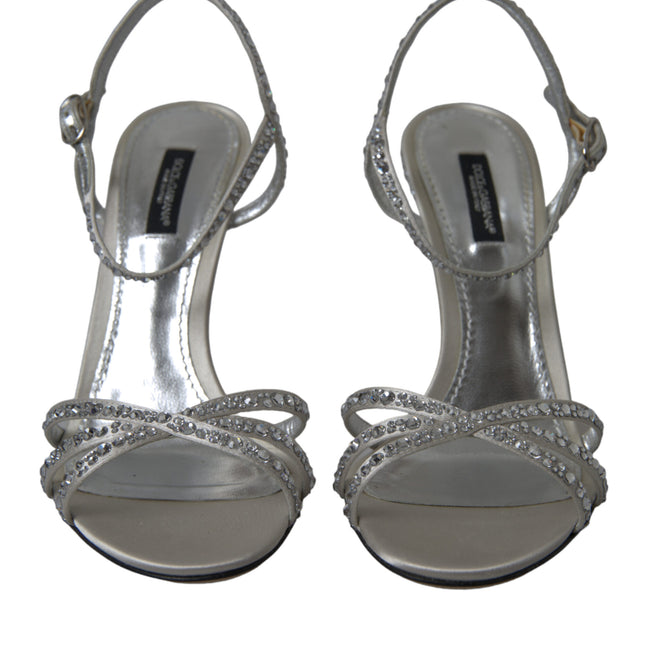 Dolce & Gabbana Silver Crystal Ankle Strap Sandals Shoes