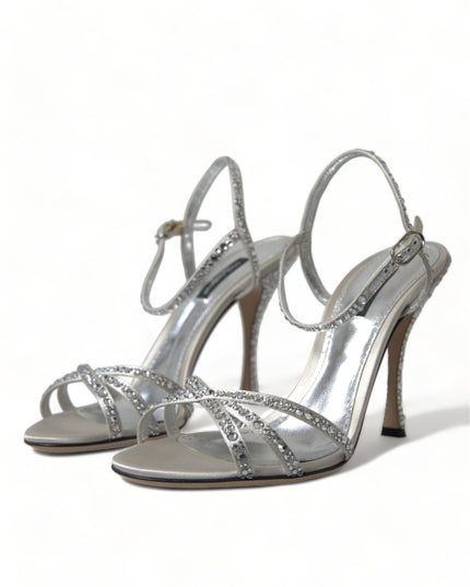 Dolce & Gabbana Silver Crystal Ankle Strap Sandals Shoes
