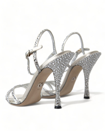 Dolce & Gabbana Silver Crystal Ankle Strap Sandals Shoes