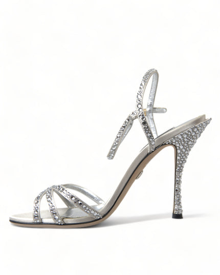 Dolce & Gabbana Silver Crystal Ankle Strap Sandals Shoes