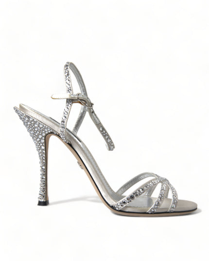 Dolce & Gabbana Silver Crystal Ankle Strap Sandals Shoes