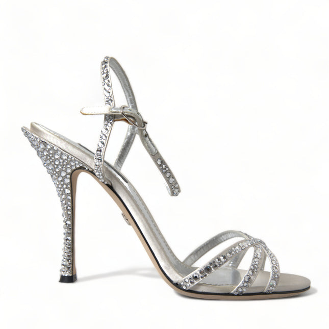 Dolce & Gabbana Silver Crystal Ankle Strap Sandals Shoes