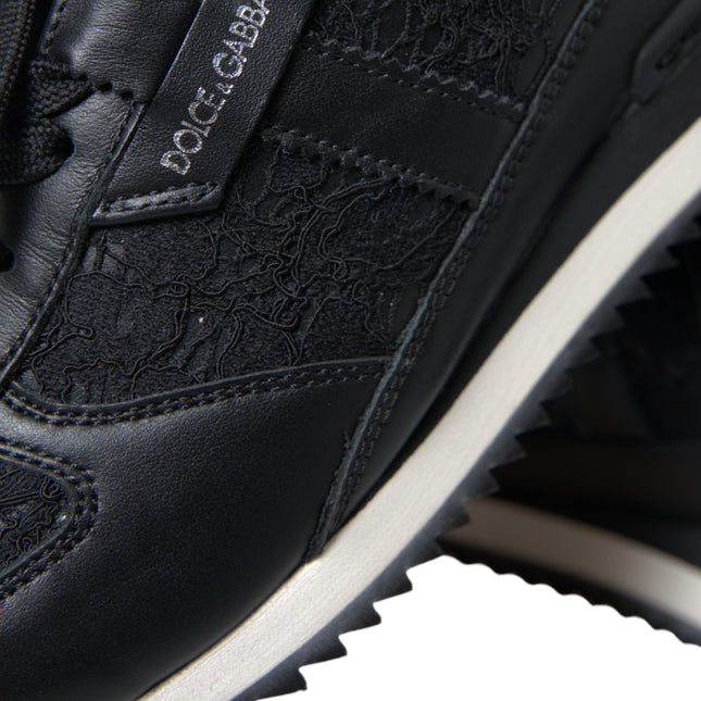Dolce & Gabbana Black Floral Lace Leather Sneakers Shoes