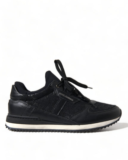 Dolce & Gabbana Black Floral Lace Leather Sneakers Shoes