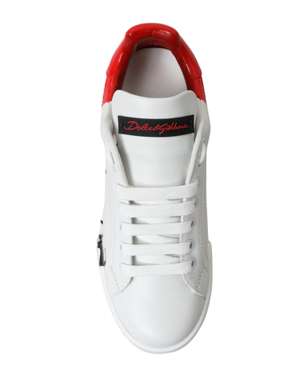 Dolce & Gabbana White Red Lace Up Womens Low Top Sneakers Shoes