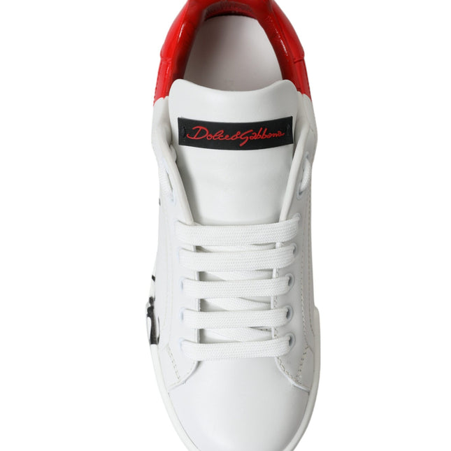 Dolce & Gabbana White Red Lace Up Womens Low Top Sneakers Shoes