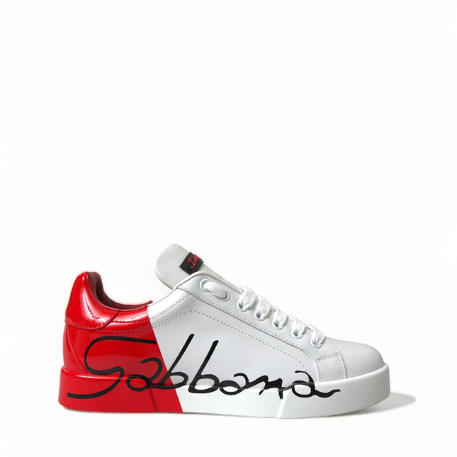 Dolce & Gabbana White Red Lace Up Womens Low Top Sneakers Shoes