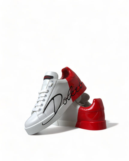 Dolce & Gabbana White Red Lace Up Womens Low Top Sneakers Shoes