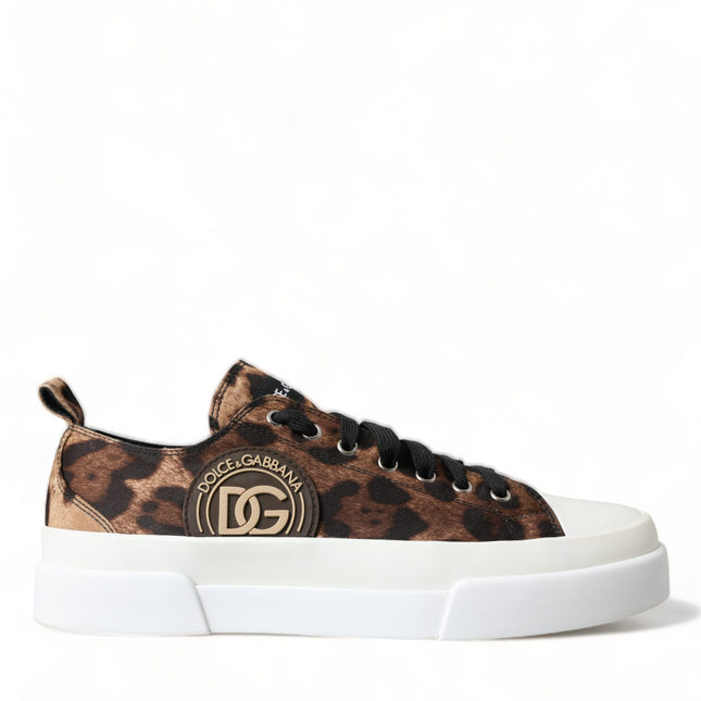 Dolce & Gabbana Brown Leopard Canvas Sneakers Shoes