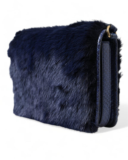 Dolce & Gabbana Dark Blue Fur Ayers Lily Twist Crossbody Shoulder Bag