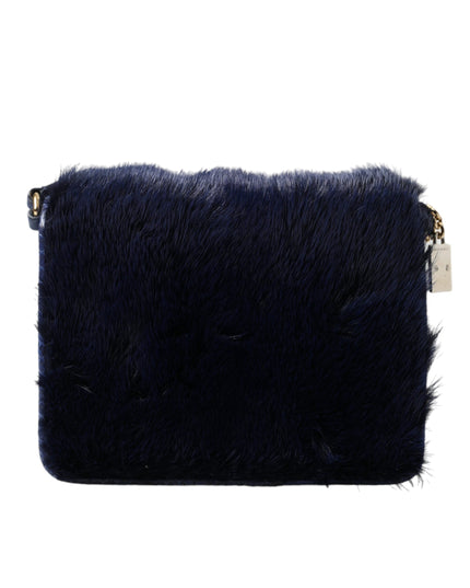 Dolce & Gabbana Dark Blue Fur Ayers Lily Twist Crossbody Shoulder Bag