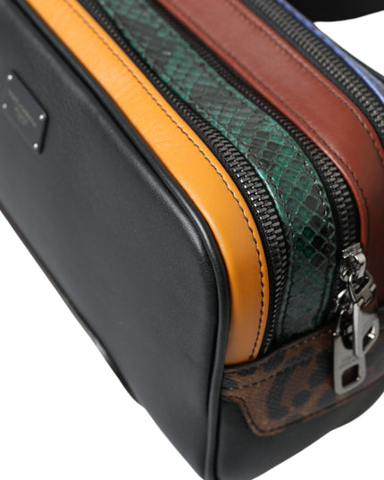 Dolce & Gabbana Black Exotic Leather Logo Belt Waist Fanny Pack Bag