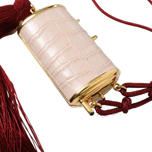 Dolce & Gabbana Pink Exotic Leather Mini Mirror Tassel Makeup Bag