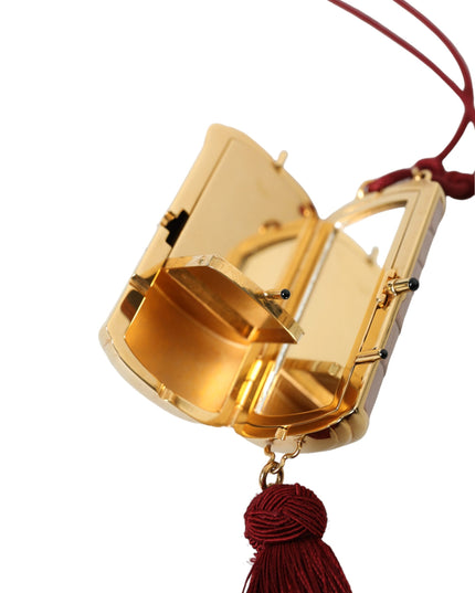 Dolce & Gabbana Pink Exotic Leather Mini Mirror Tassel Makeup Bag