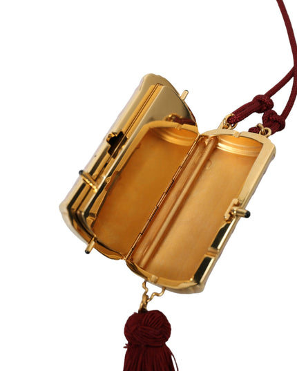 Dolce & Gabbana Pink Exotic Leather Mini Mirror Tassel Makeup Bag