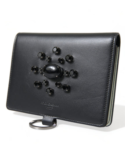 Dolce & Gabbana Black Leather Crystal Embellished Card Holder Wallet