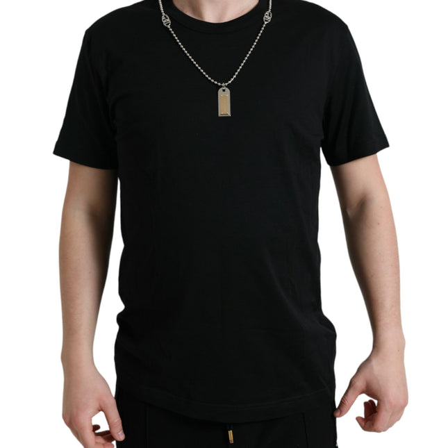 Dolce & Gabbana Black Cotton Dog Tag Round Neck T-shirt