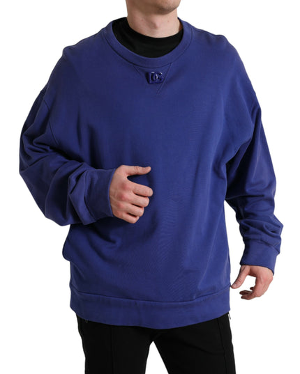 Dolce & Gabbana Royal Blue Cotton Crewneck Pullover Sweater