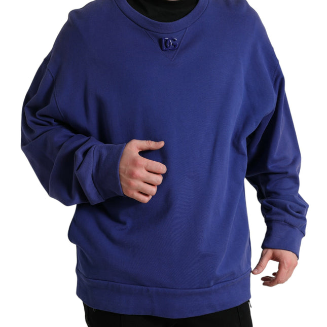 Dolce & Gabbana Royal Blue Cotton Crewneck Pullover Sweater