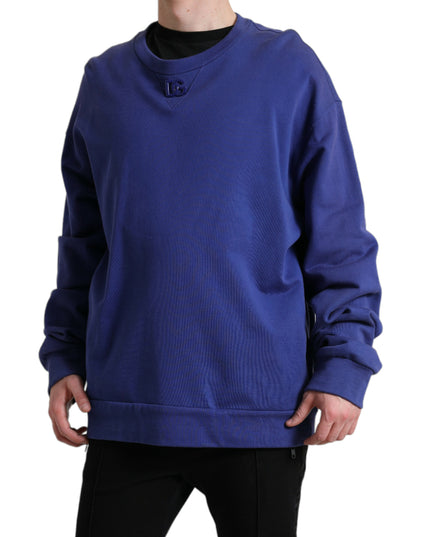 Dolce & Gabbana Royal Blue Cotton Crewneck Pullover Sweater
