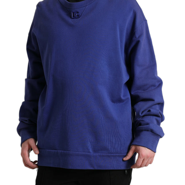 Dolce & Gabbana Royal Blue Cotton Crewneck Pullover Sweater