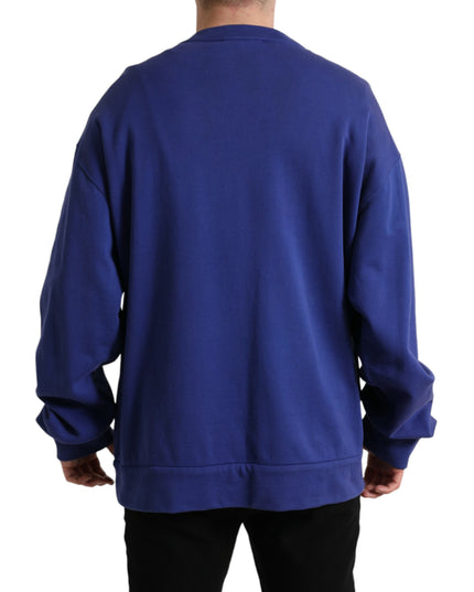 Dolce & Gabbana Royal Blue Cotton Crewneck Pullover Sweater
