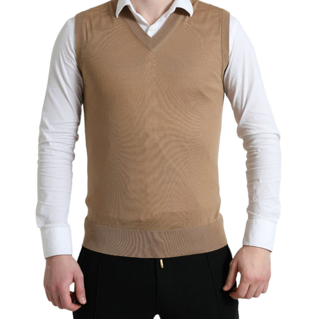 Dolce & Gabbana Brown Wool Sleeveless Pullover Sweater