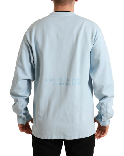 Dolce & Gabbana Light Blue Cotton Buttoned Pullover Sweater
