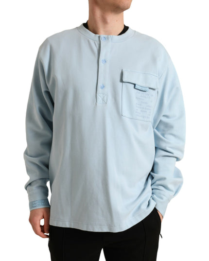 Dolce & Gabbana Light Blue Cotton Buttoned Pullover Sweater