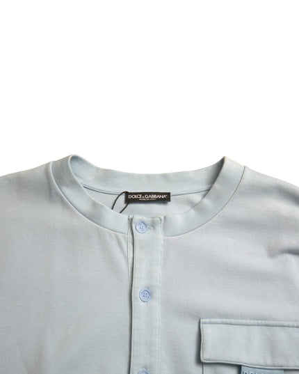 Dolce & Gabbana Light Blue Cotton Buttoned Pullover Sweater