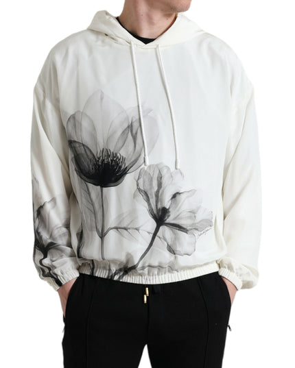 Dolce & Gabbana White Floral Print Hooded Pullover Sweater