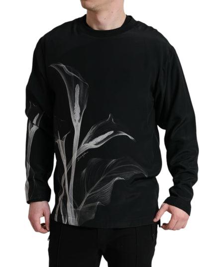 Dolce & Gabbana Black Floral Print Crewneck Pullover Sweater