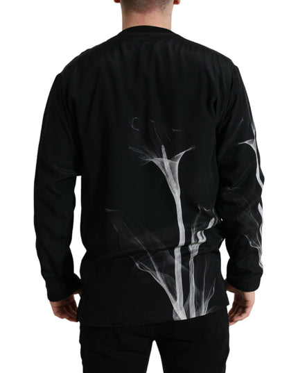 Dolce & Gabbana Black Floral Print Crewneck Pullover Sweater