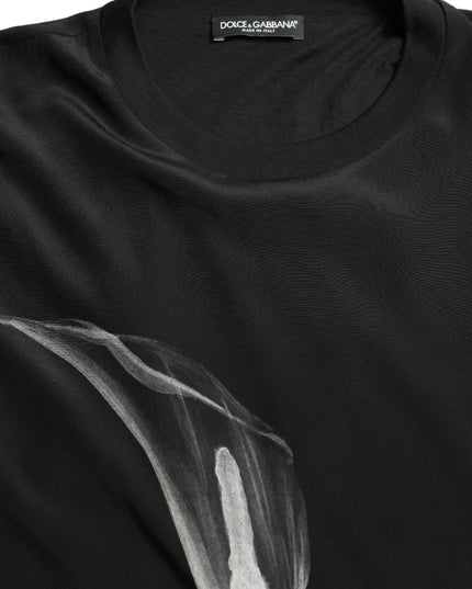 Dolce & Gabbana Black Floral Print Crewneck Pullover Sweater