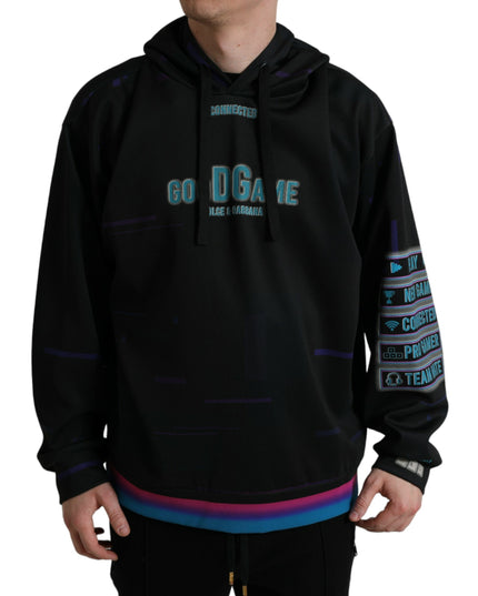 Dolce & Gabbana Black Logo Print Hooded Sweatshirt Sweater
