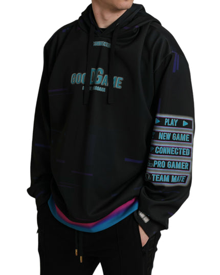 Dolce & Gabbana Black Logo Print Hooded Sweatshirt Sweater