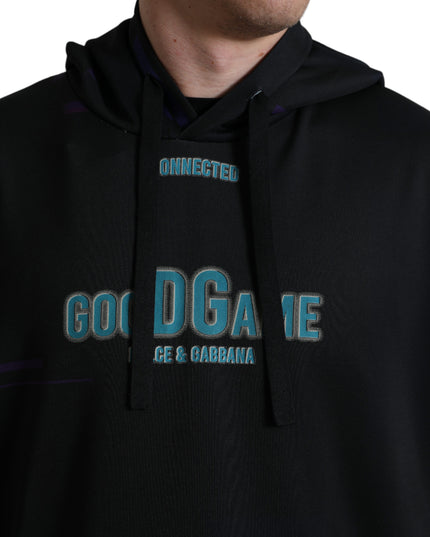 Dolce & Gabbana Black Logo Print Hooded Sweatshirt Sweater