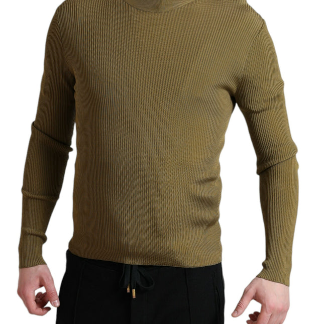 Dolce & Gabbana Army Green Viscose Crewneck Pullover Sweater
