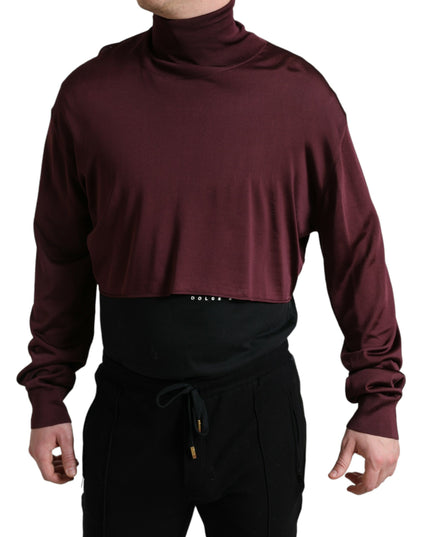 Dolce & Gabbana Maroon Viscose Turtleneck Pullover Sweater