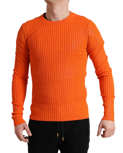 Dolce & Gabbana Orange Knitted Crewneck Men Pullover Sweater