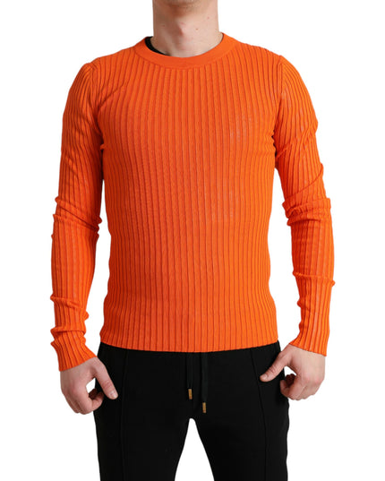 Dolce & Gabbana Orange Knitted Crewneck Men Pullover Sweater