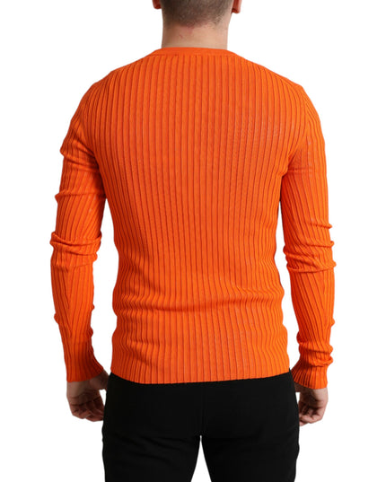 Dolce & Gabbana Orange Knitted Crewneck Men Pullover Sweater