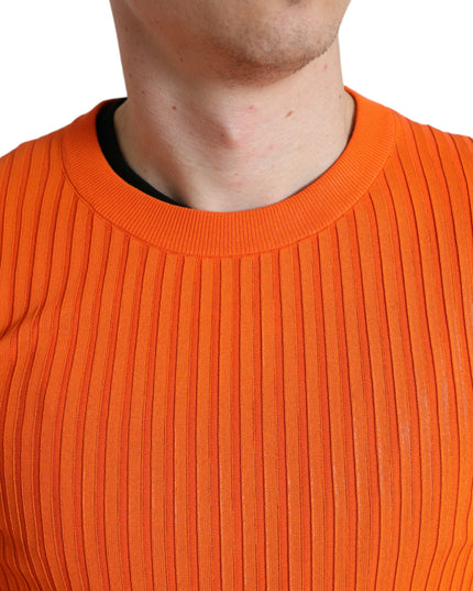 Dolce & Gabbana Orange Knitted Crewneck Men Pullover Sweater